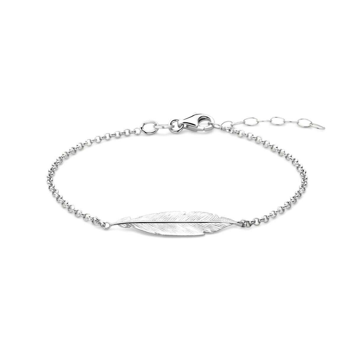Bracciale in argento rodiato 925 con pendente a forma di piuma.