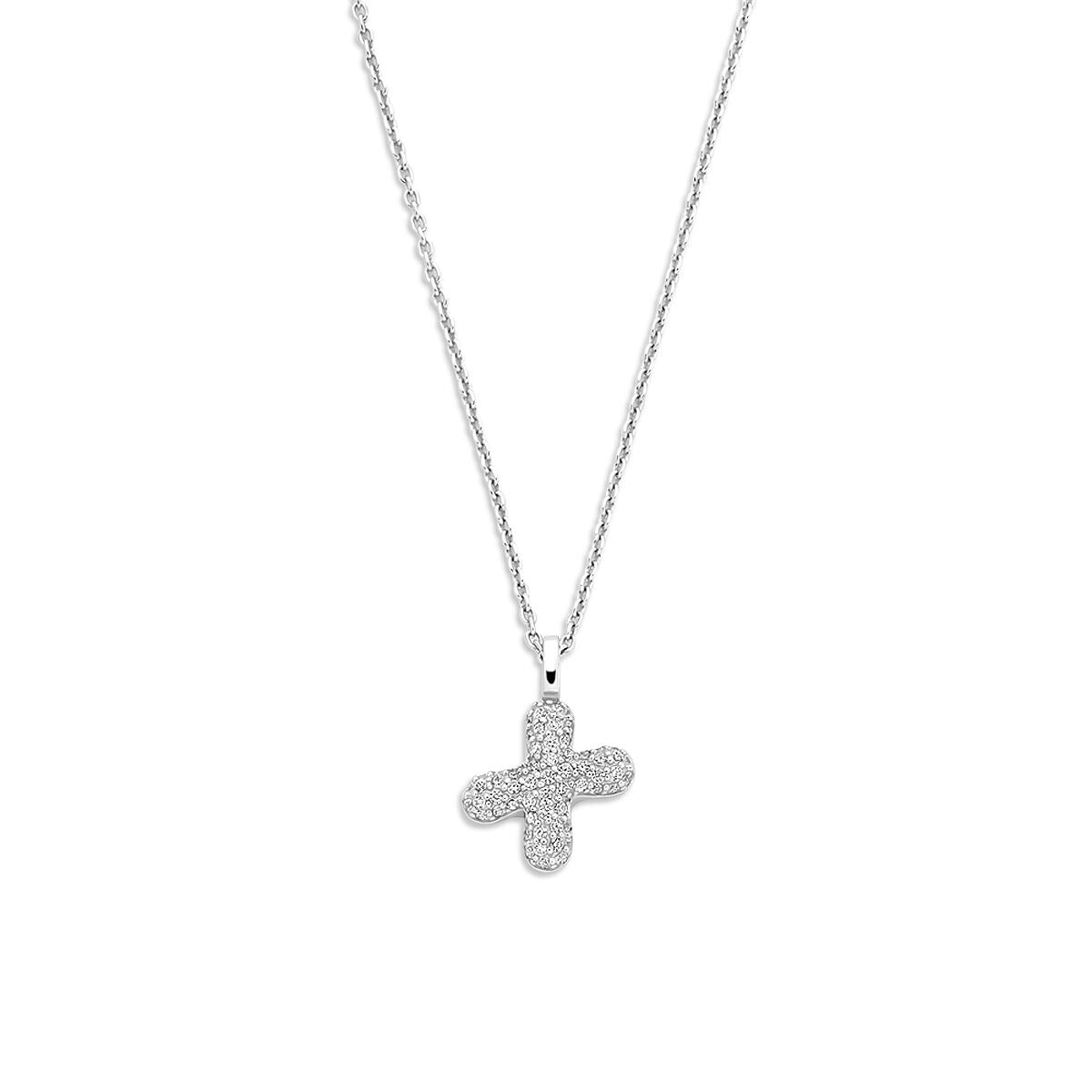 Gerhodineerd 925 zilveren collier met een kruisvormige hanger bezet met zirkonia.