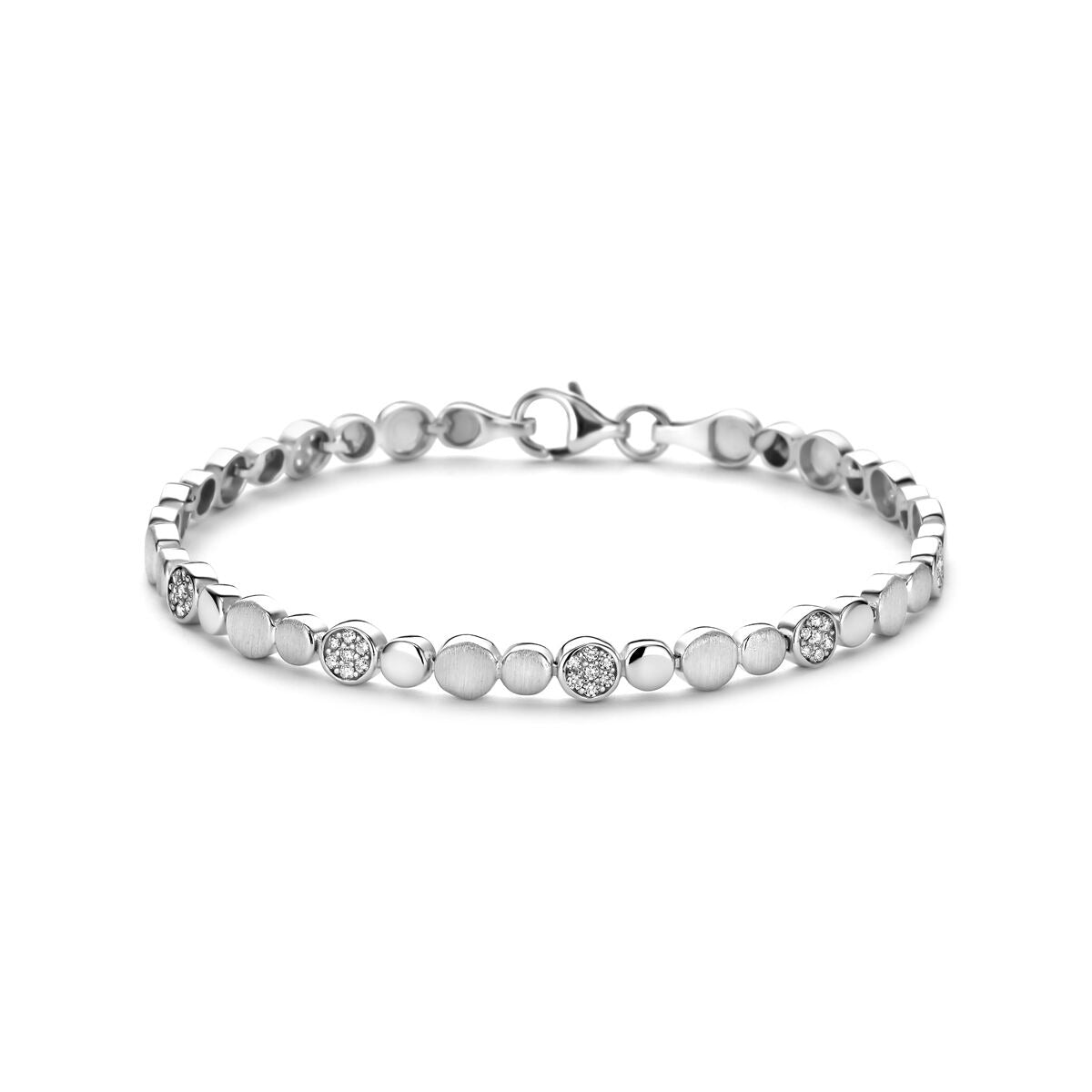 Zilveren armband van gerhodineerd 925 zilver met zirkonia, 5,1 mm breed en 19 cm lang.