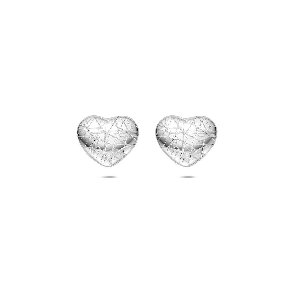 Orecchini a forma di cuore in argento 925 rodiato con dettagli intrecciati.