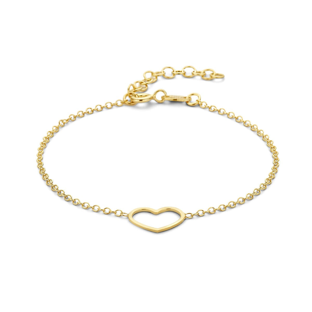 Bracciale in argento dorato con un cuore, simbolo d'amore, con maglia fine.