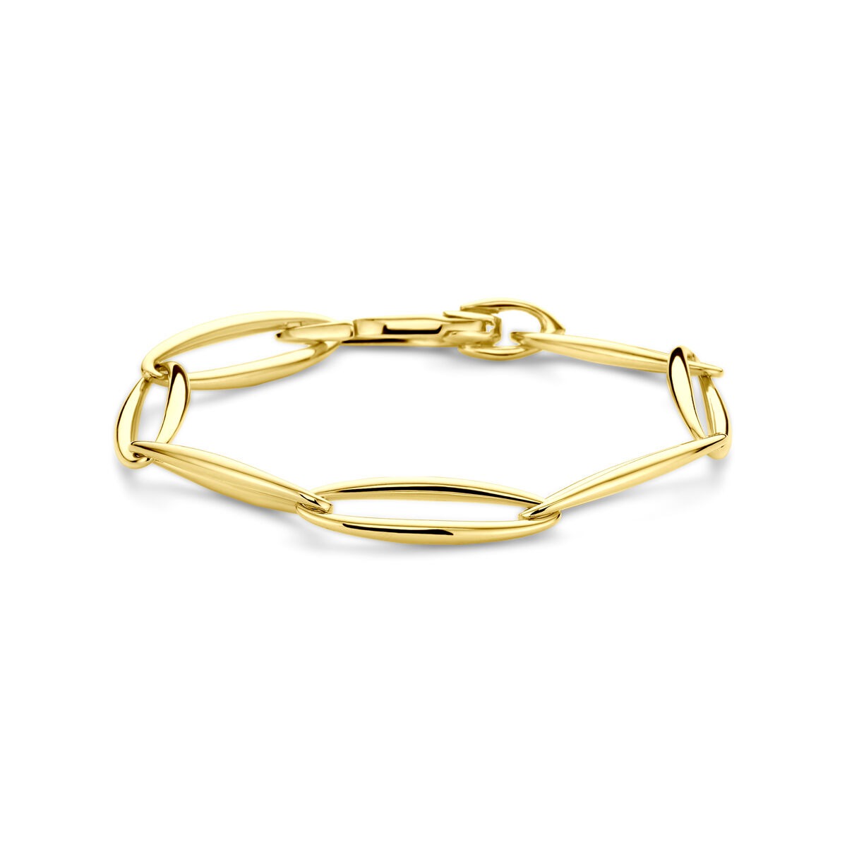 Bracciale in oro giallo 14k con maglie ovali, larghezza 9,5 mm e lunghezza 20 cm.