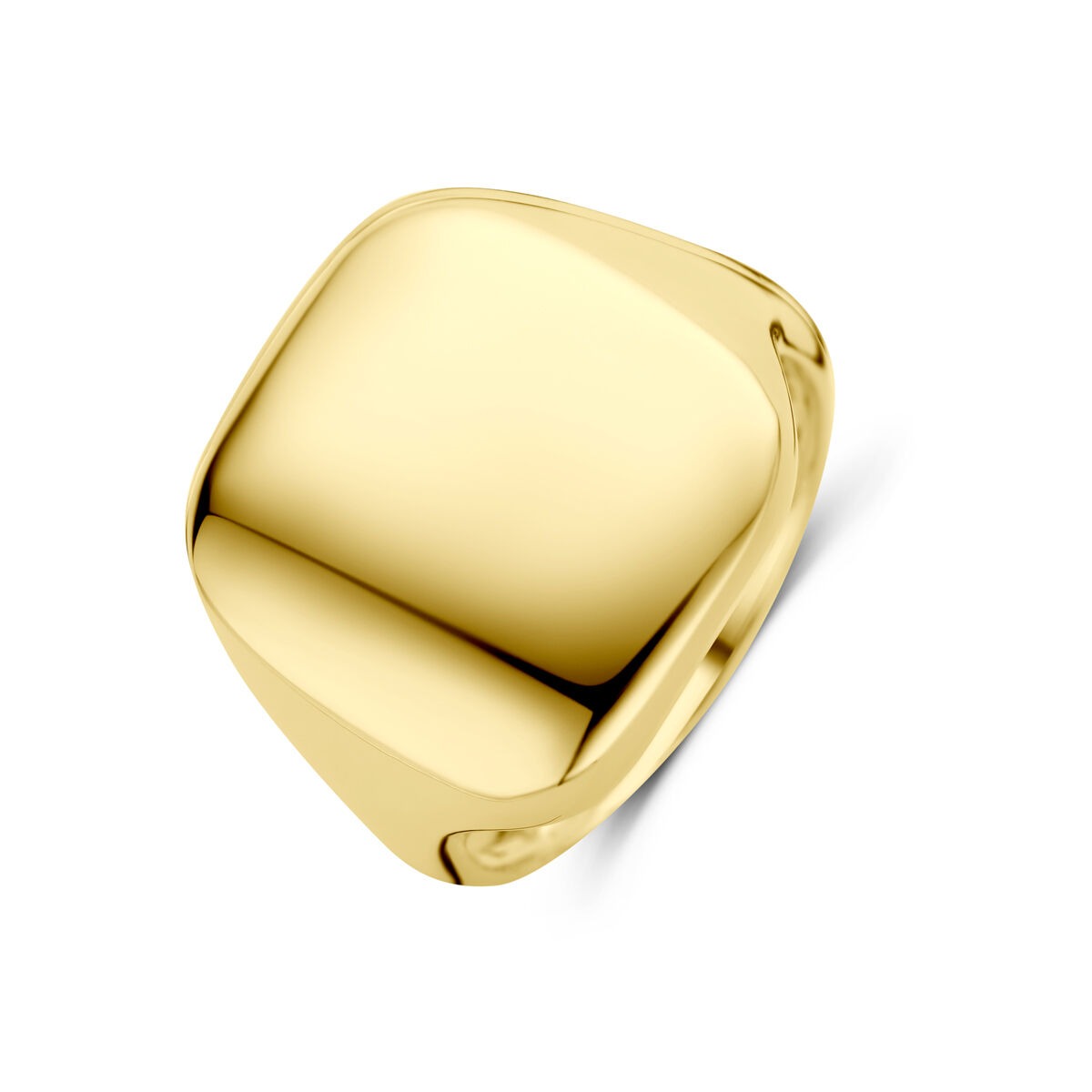 Anello in oro giallo 14k con design liscio e forma quadrata.