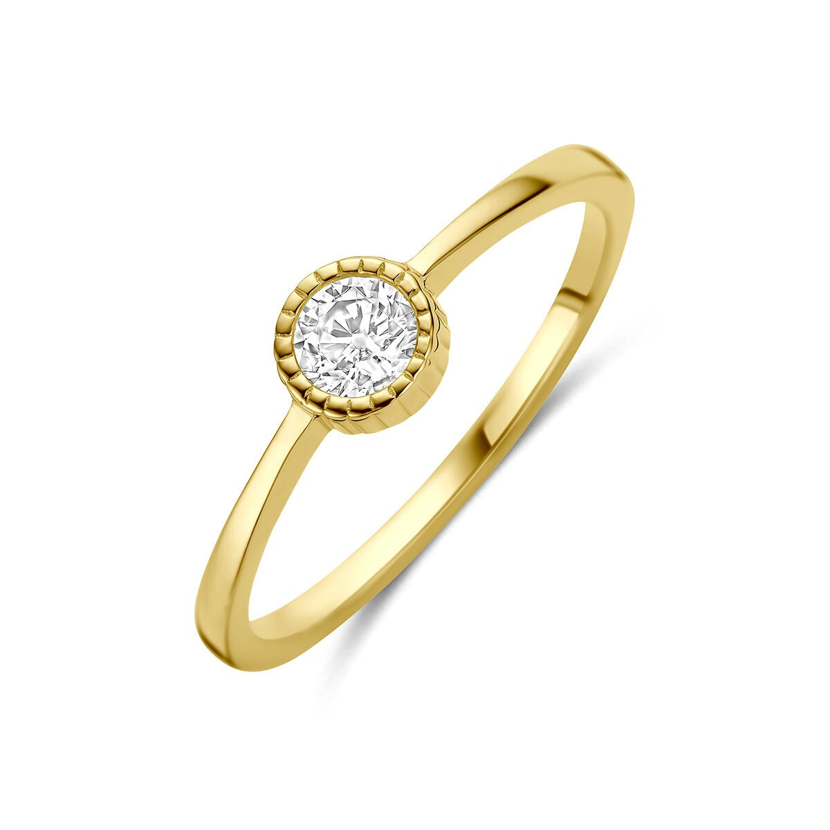 Anello in oro giallo 9k con zircone, design semplice e brillante.