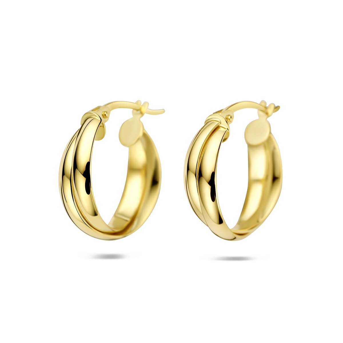 Orecchini alla creola in oro giallo 14k con design moderno e linee eleganti.