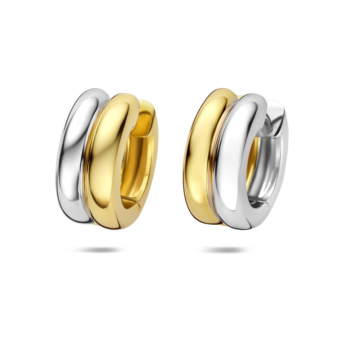 Orecchini alla creola in argento 925 placcato oro e rodiato, con design a doppio anello.