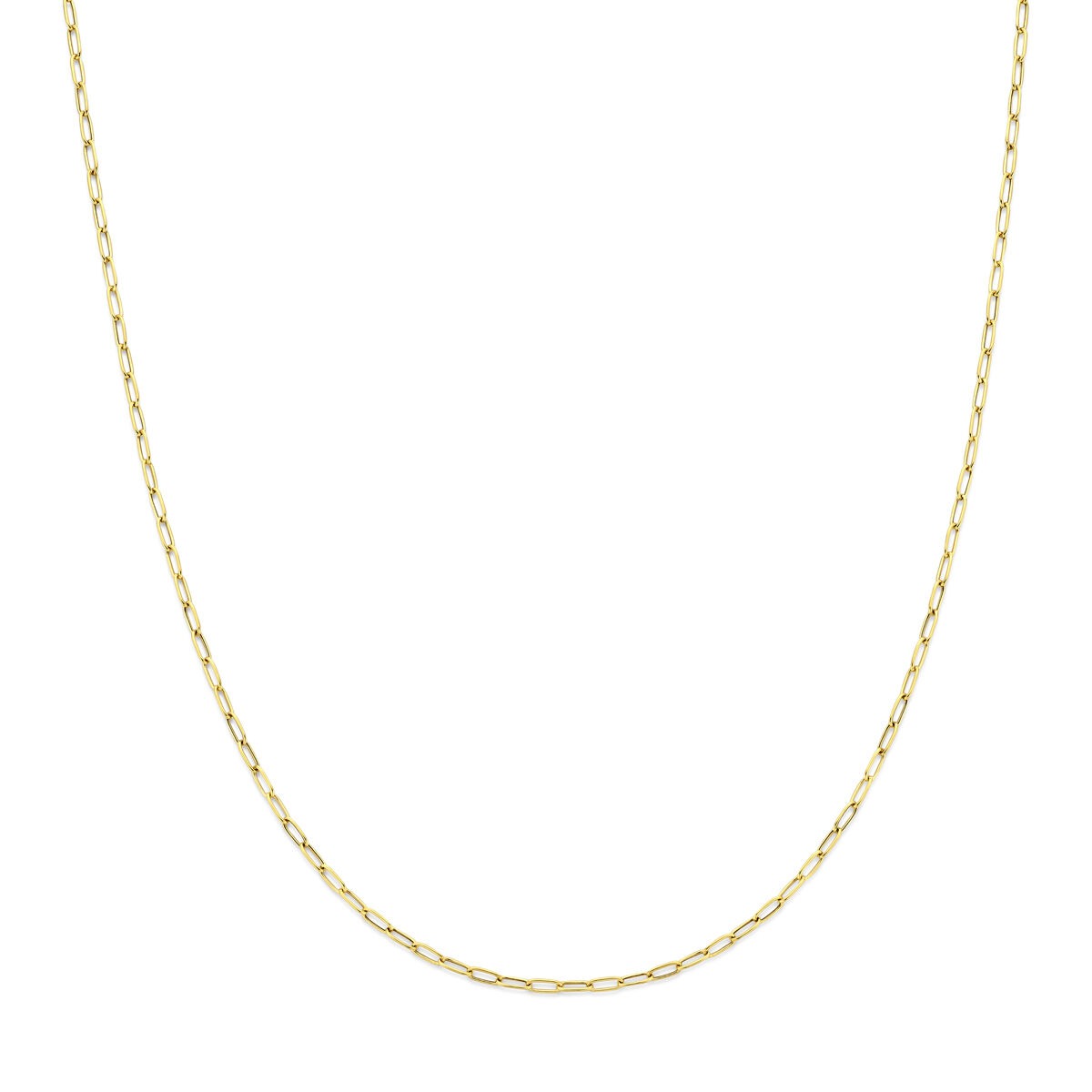 14k geelgouden collier met ankerschakels, fijn en glanzend, met een soepele uitstraling.