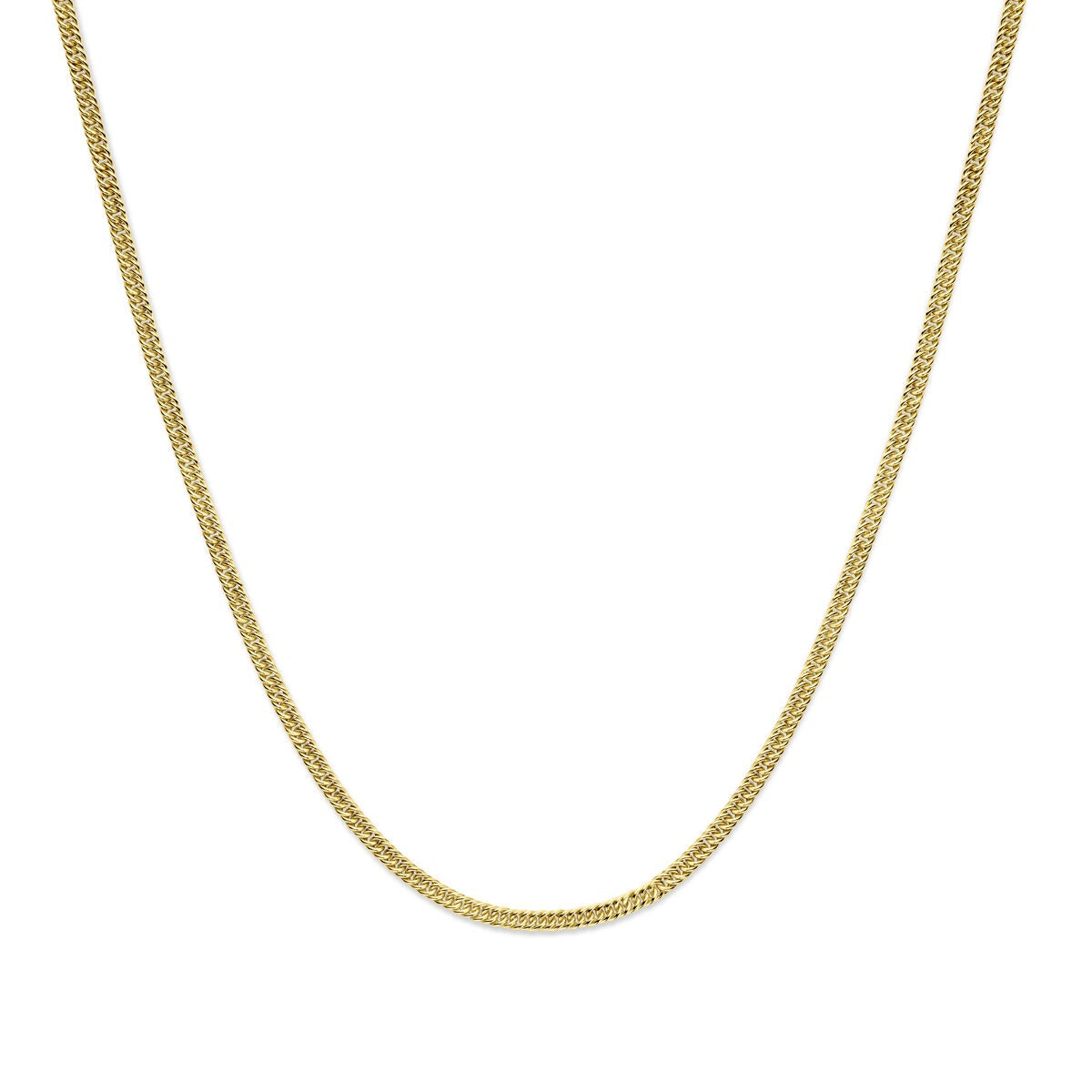 14k geelgouden collier met geslepen gourmette schakels van 3.8 mm en een zilverkern.