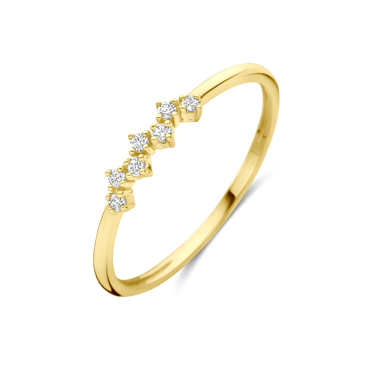 Anello in oro giallo 9k con una fila di zirconi scintillanti.