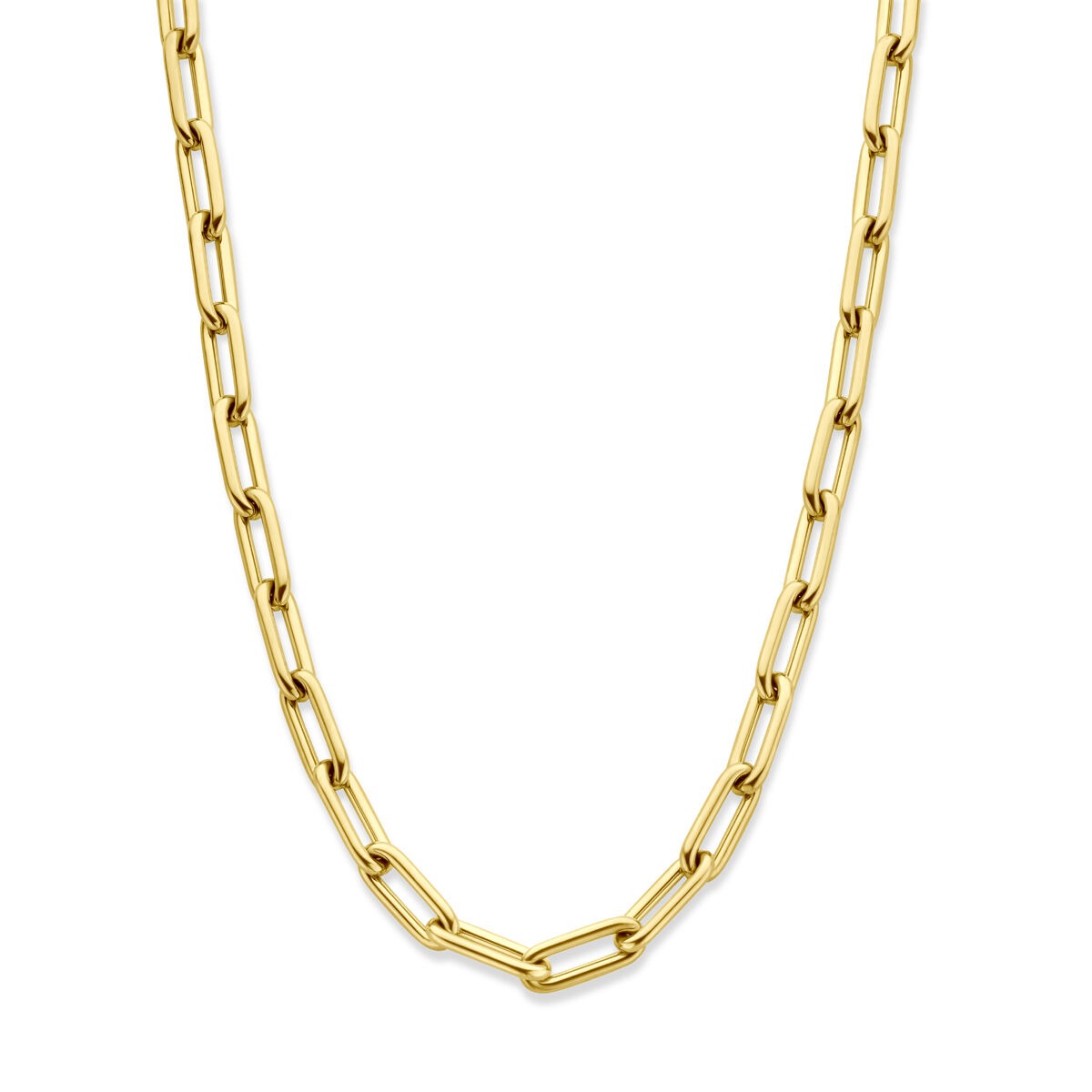 Collana in acciaio con placcatura dorata, lunghezza regolabile da 44,5 a 49,5 cm.