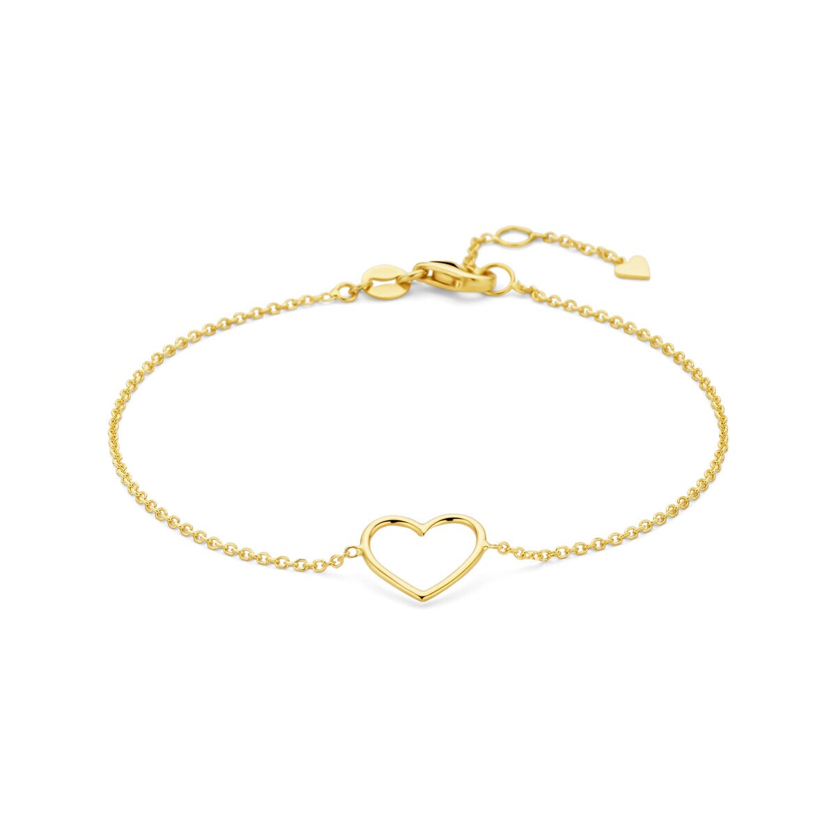 Bracciale da donna in oro giallo 14k con un cuore aperto al centro.