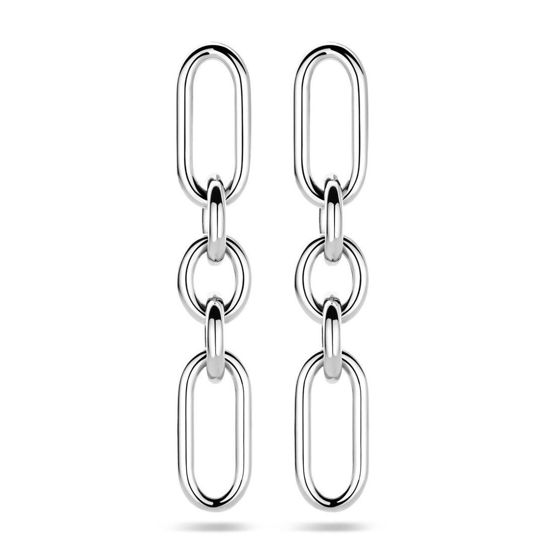 Zilveren oorhangers met schakel – gerhodineerd 925 zilver, 48 mm hoog