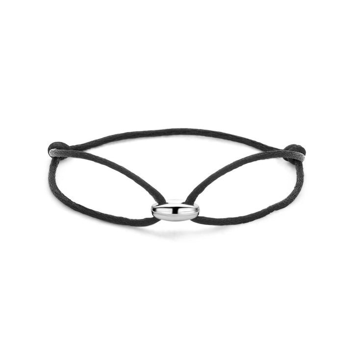 Zwarte satijnen armband met zilveren koffieboon