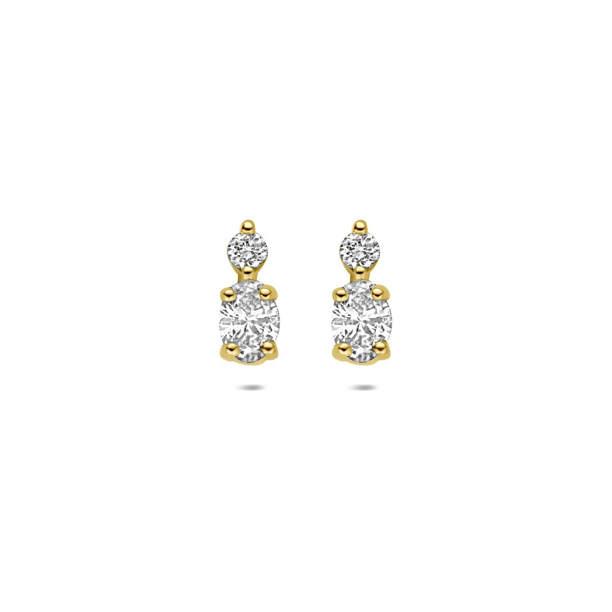 Orecchini in oro giallo 14k con diamanti lab-grown, design a doppio cerchio.