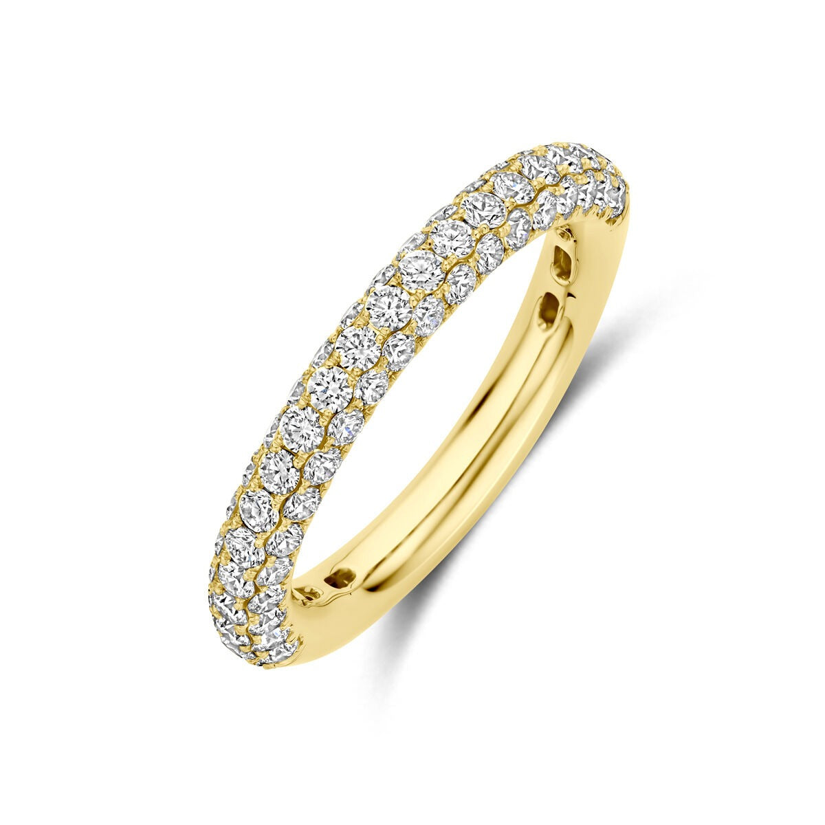 Anello in oro giallo 14k con diamanti da 1.24ct, design sottile e brillante.