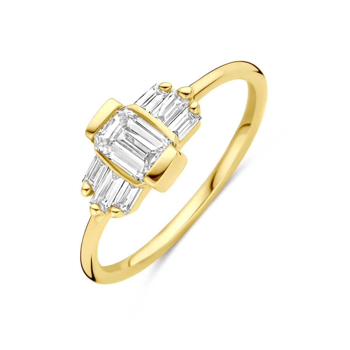 Anello da donna in oro giallo 14k con diamante lab-grown da 0,64 ct, larghezza 7 mm.