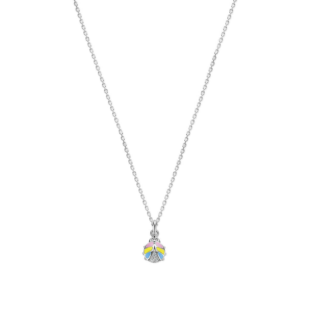 Zilveren kinderketting met een kleurrijk lieveheersbeestje van emaille en zirkonia.