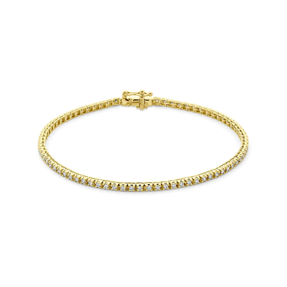 Bracciale tennis in argento 925 placcato oro con diamanti lab-grown.