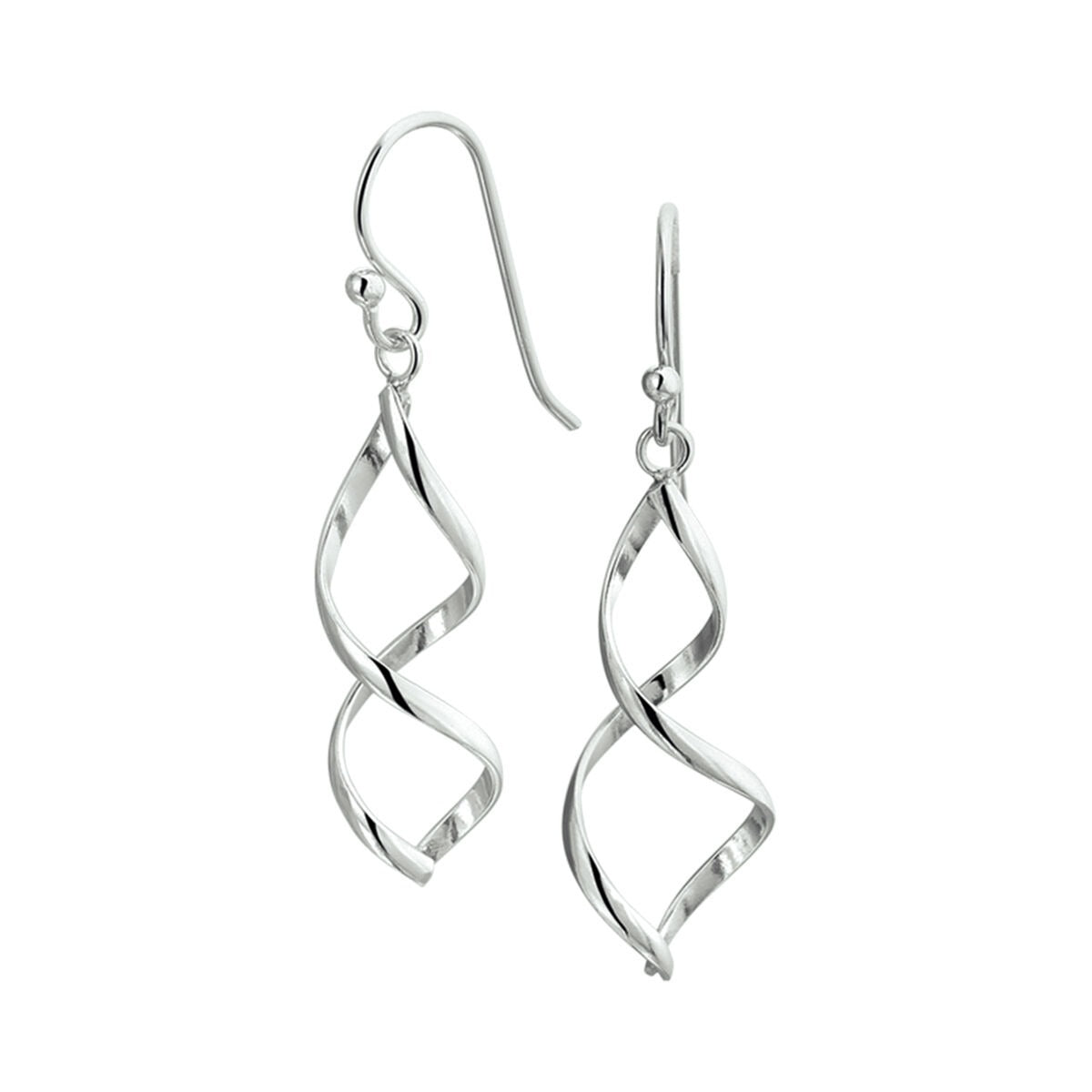 Orecchini argentati in argento 925, con design a spirale, lunghi 40 mm.