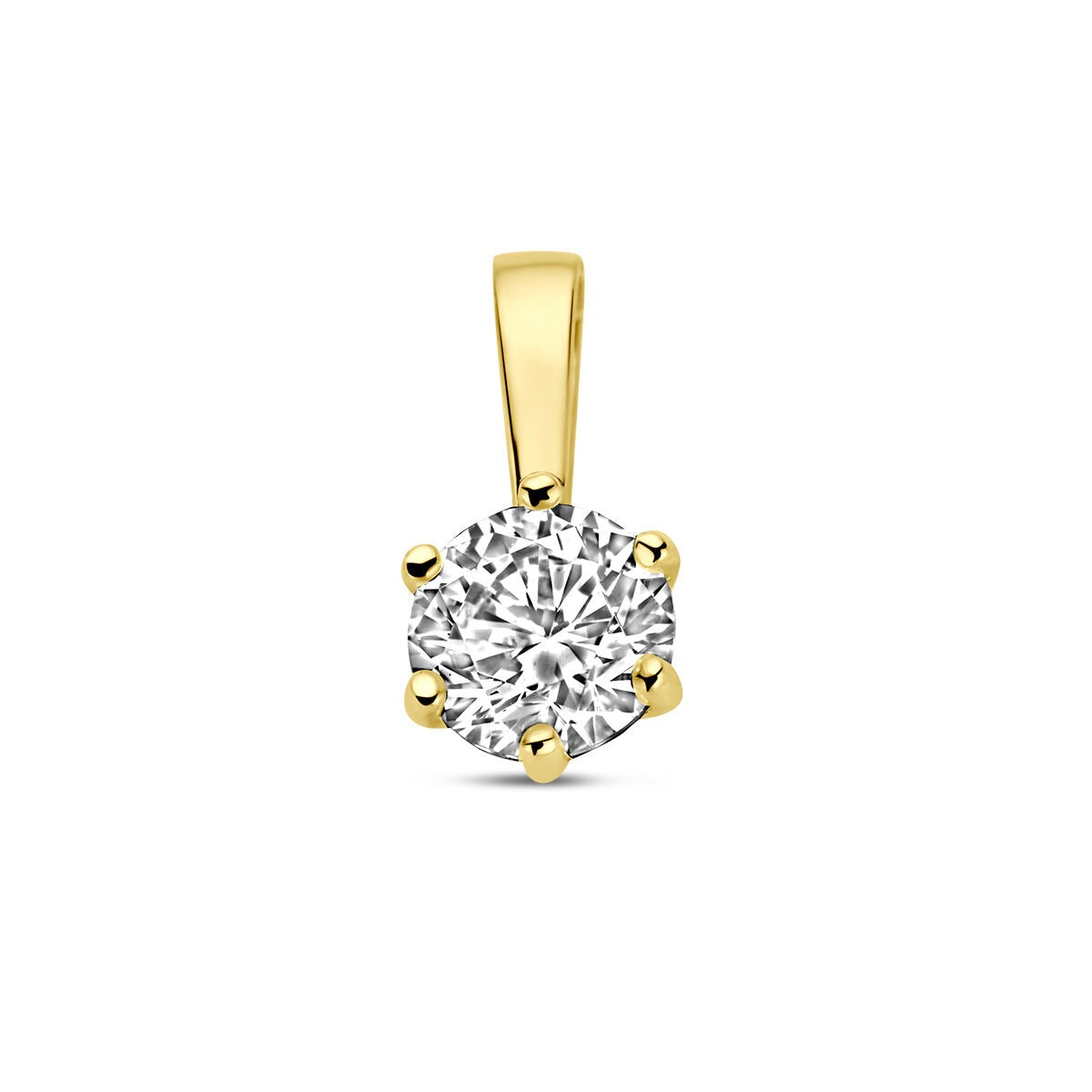 Ciondolo in oro giallo 9k con zircone, design solitario con chaton a 6 punte.