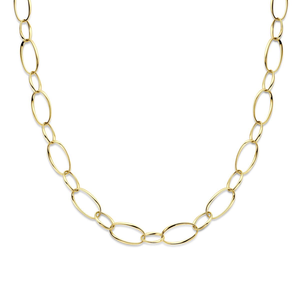 Collana in oro giallo 14k con grandi anelli ovali.