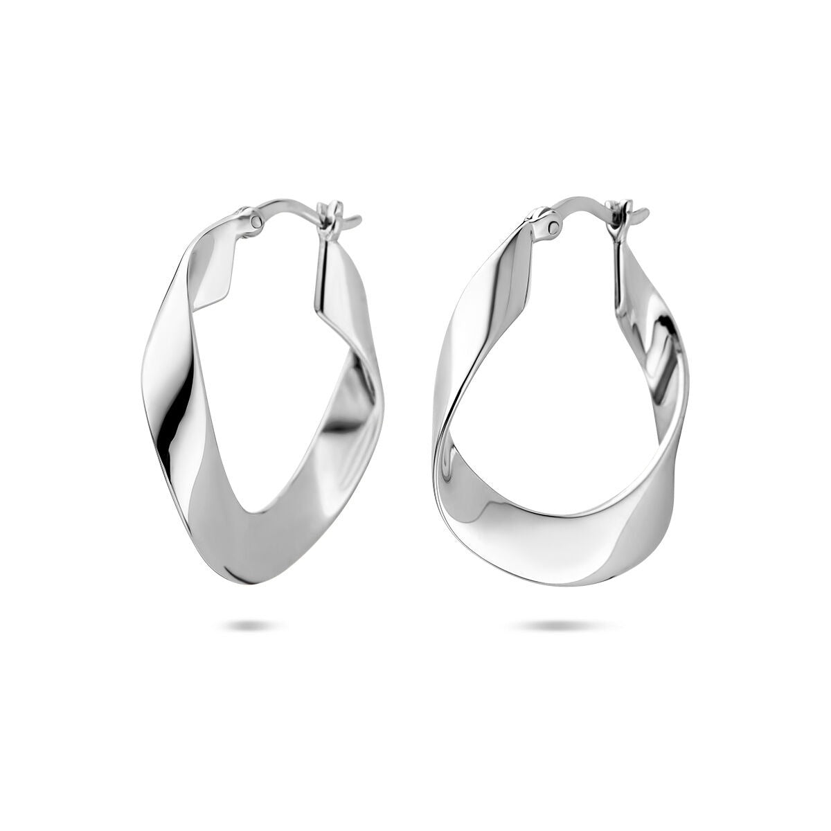 Orecchini alla creola in argento 925 rodiato, di forma ondulata, diametro 25 mm.