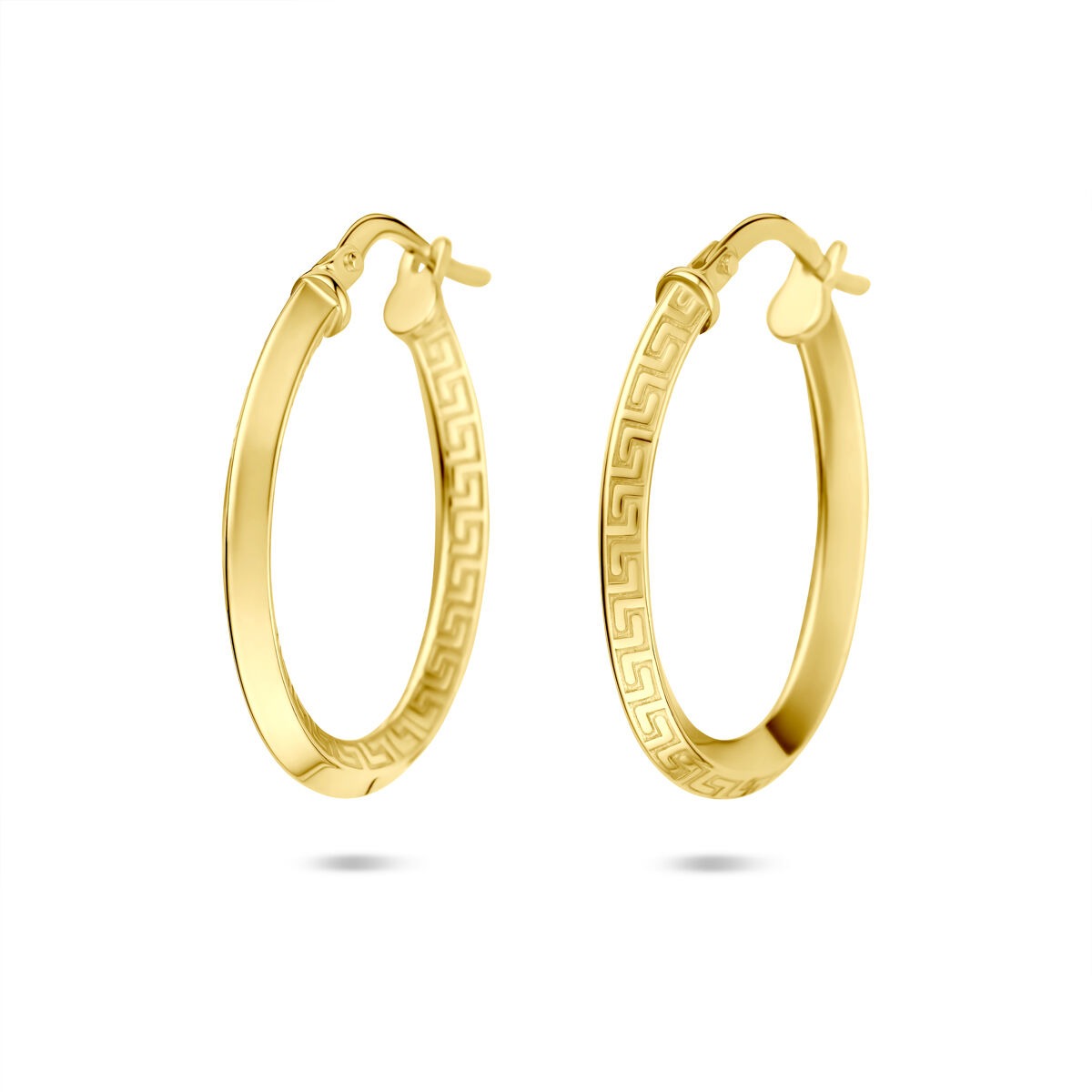 Gouden oorringen met een zilveren kern, 14k Silgold, 2,5 mm, met een gegraveerd patroon.