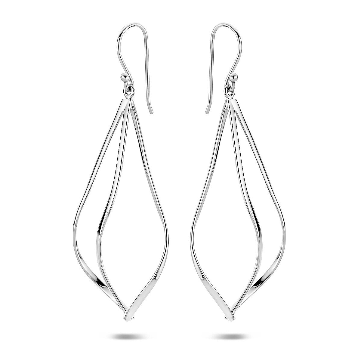 Orecchini in argento 925 rodiato con forma a goccia e design intrecciato.