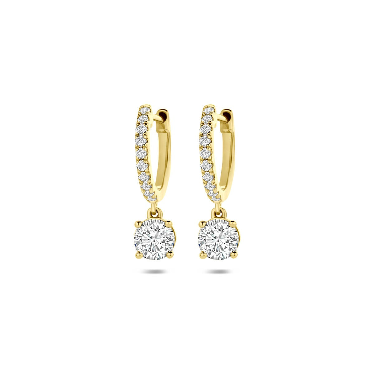 Orecchini in oro giallo 14k con diamanti lab-grown da 2,48 ct, con dettagli scintillanti.