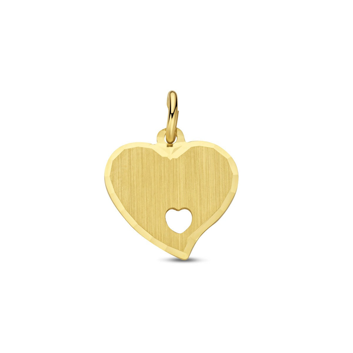 Ciondolo a forma di cuore in oro giallo 9k, con un piccolo foro a forma di cuore.
