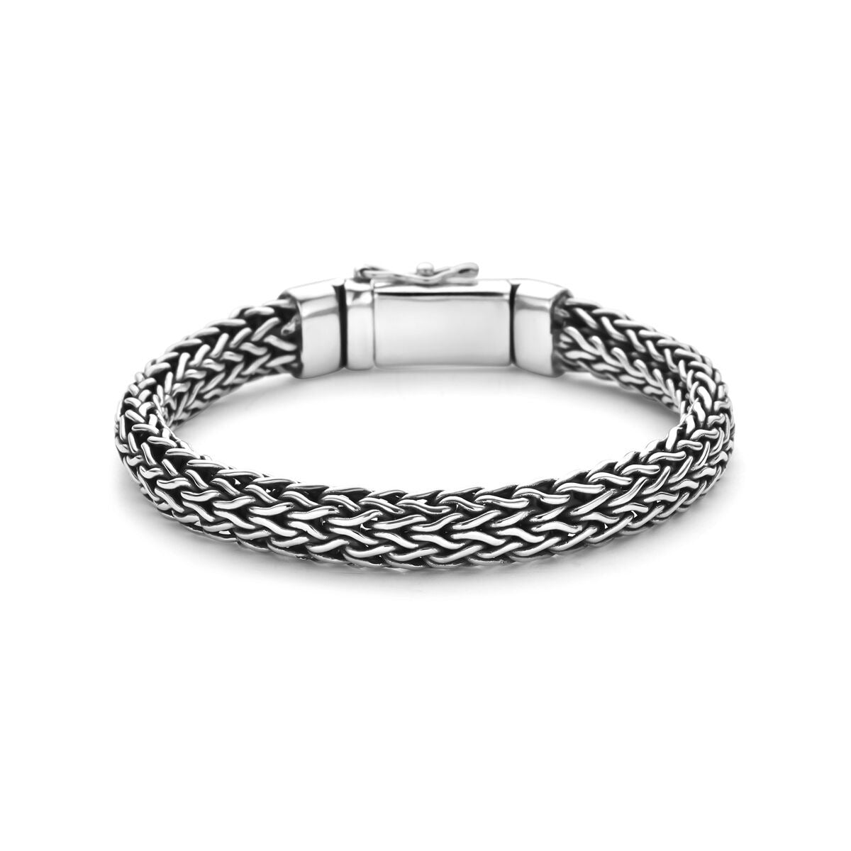 Geoxideerde 925 zilveren vossestaart armband met een breedte van 9 mm en een stevige sluiting.