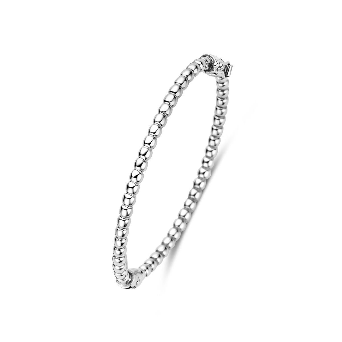 Gerhodineerde 925 zilveren bangle met een bolletjespatroon en een glanzende afwerking.