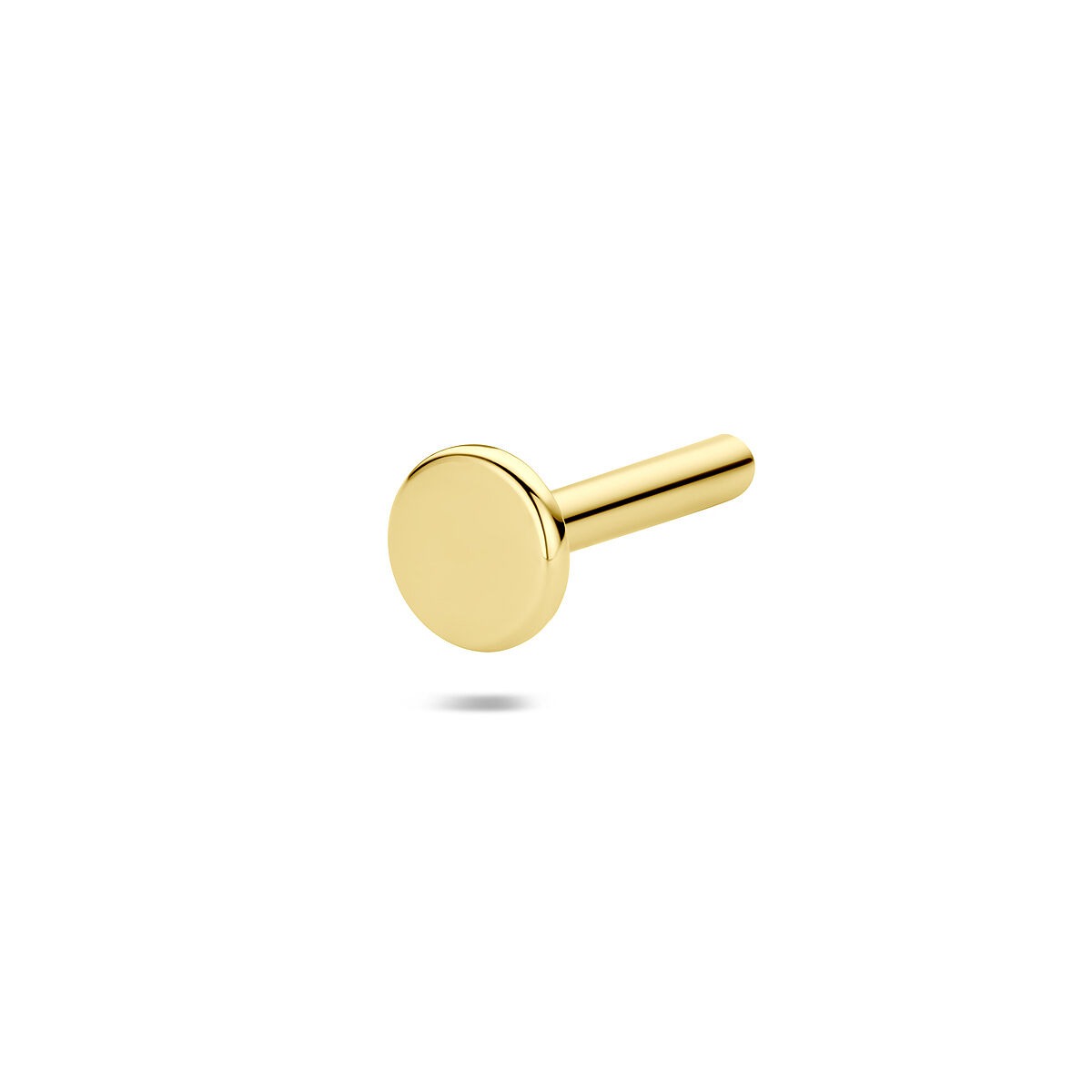 Stift in oro giallo 14k per piercing flat back, con testa rotonda e finitura lucida.