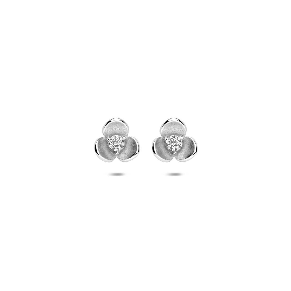Orecchini in argento a forma di fiore con zirconi, diametro di 7 mm.