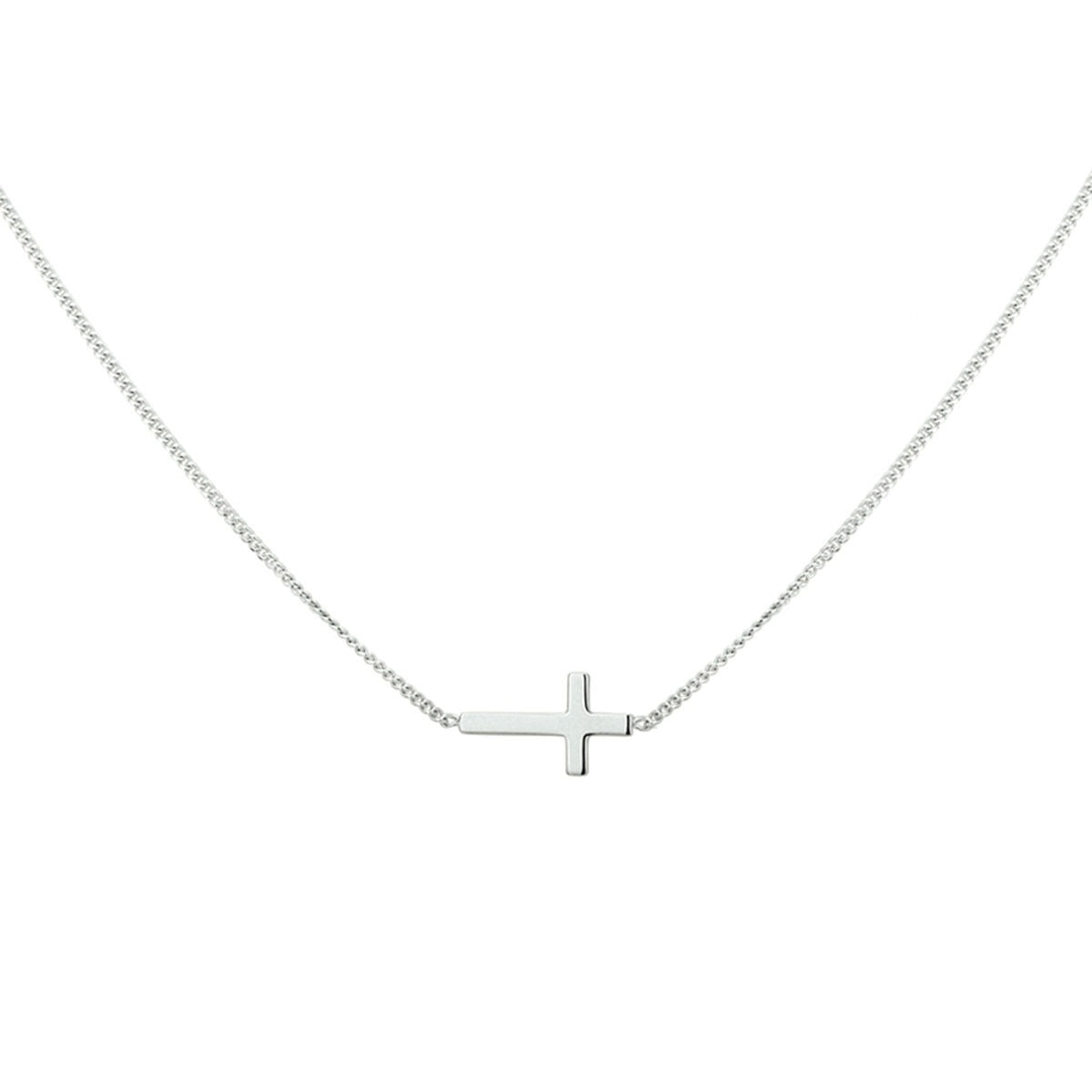 Collana in argento con croce, finitura rodiata, catena a maglia rolò.