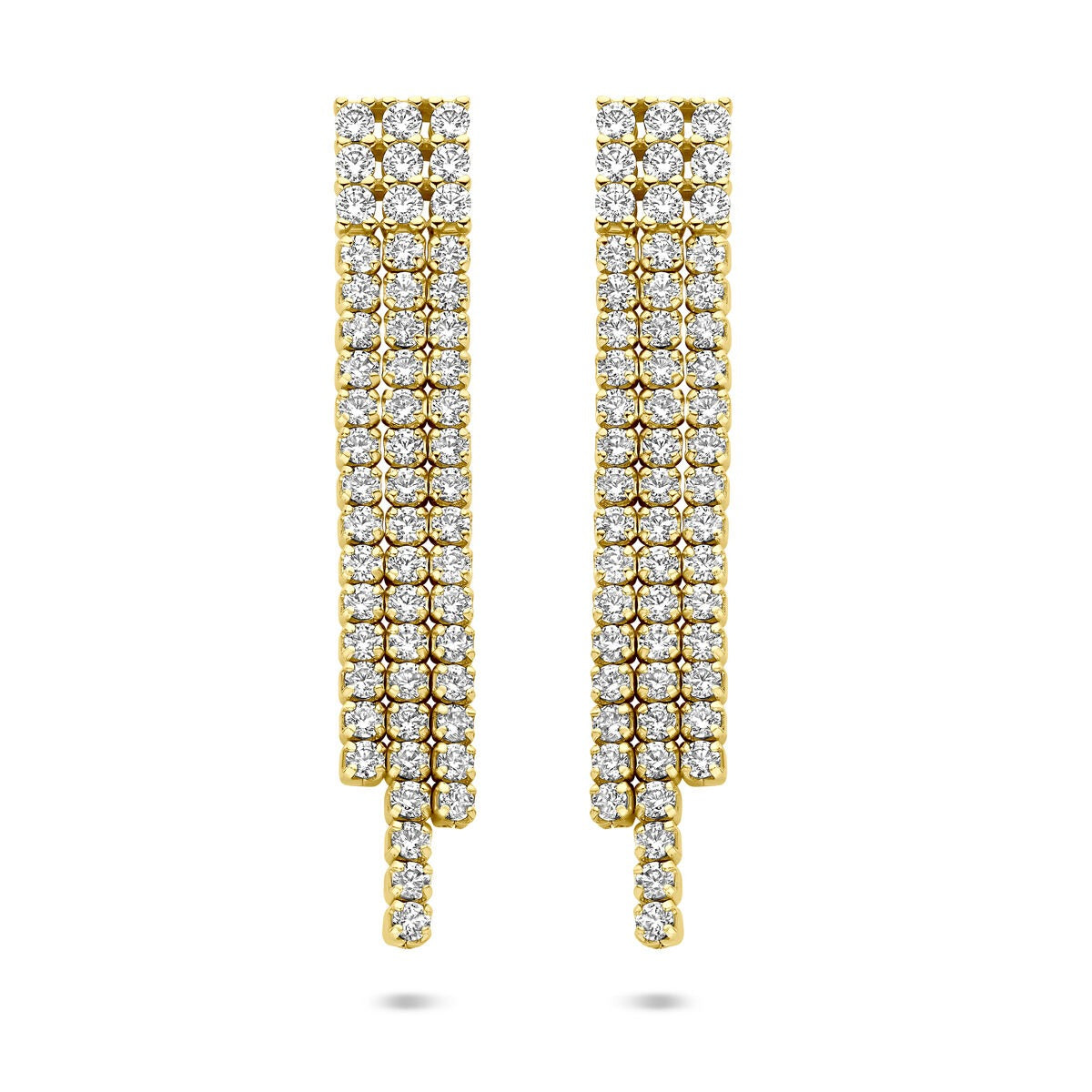 Vergulde oorhangers met zirkonia in entourage zetting, 36 mm lang, met een glanzende afwerking.