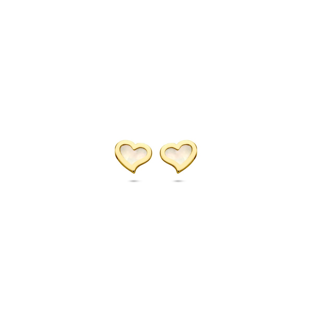 Orecchini a bottone in oro giallo 14k a forma di cuore con madreperla