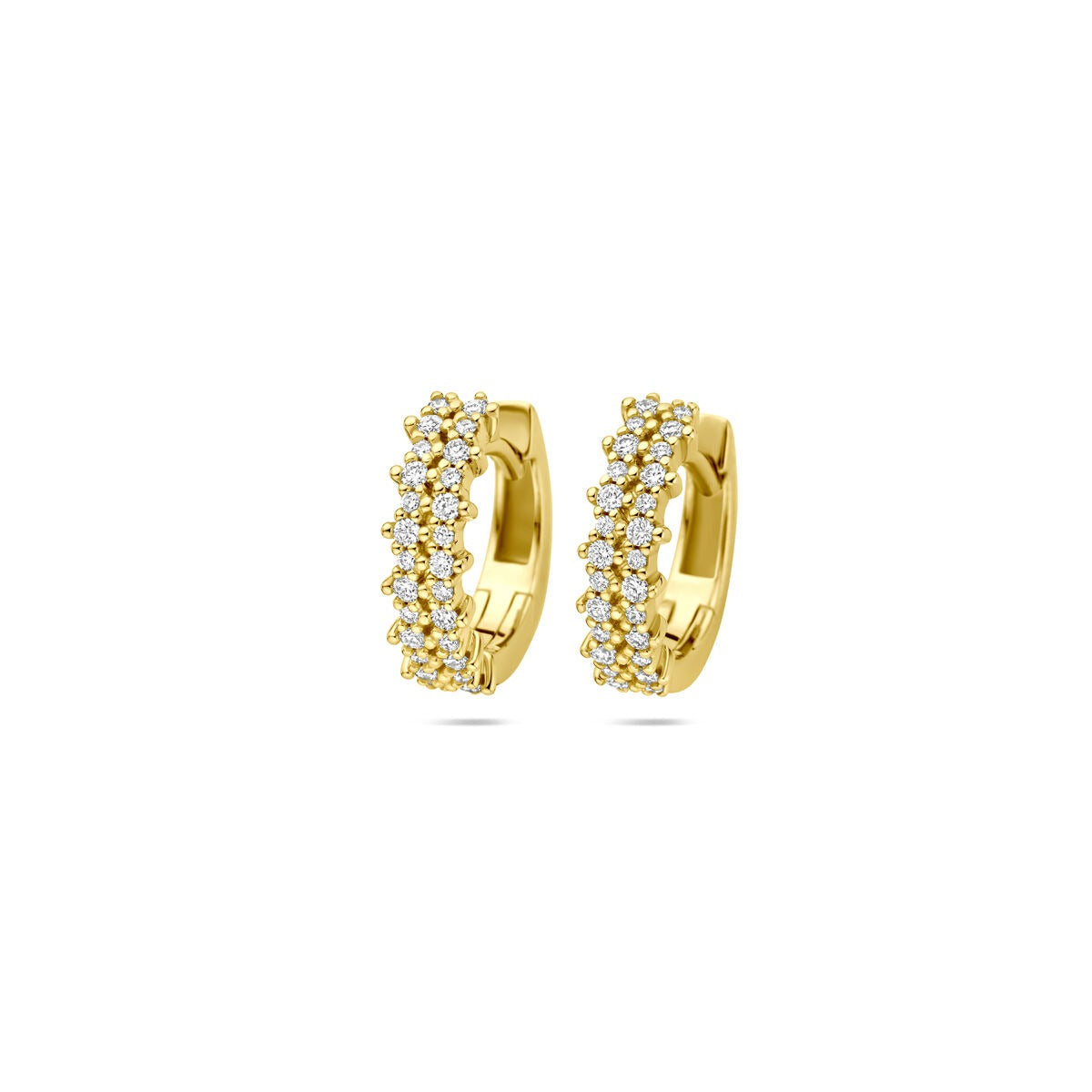 Orecchini alla creola in oro giallo 14k con diamanti, misura 12,5 x 4 mm.