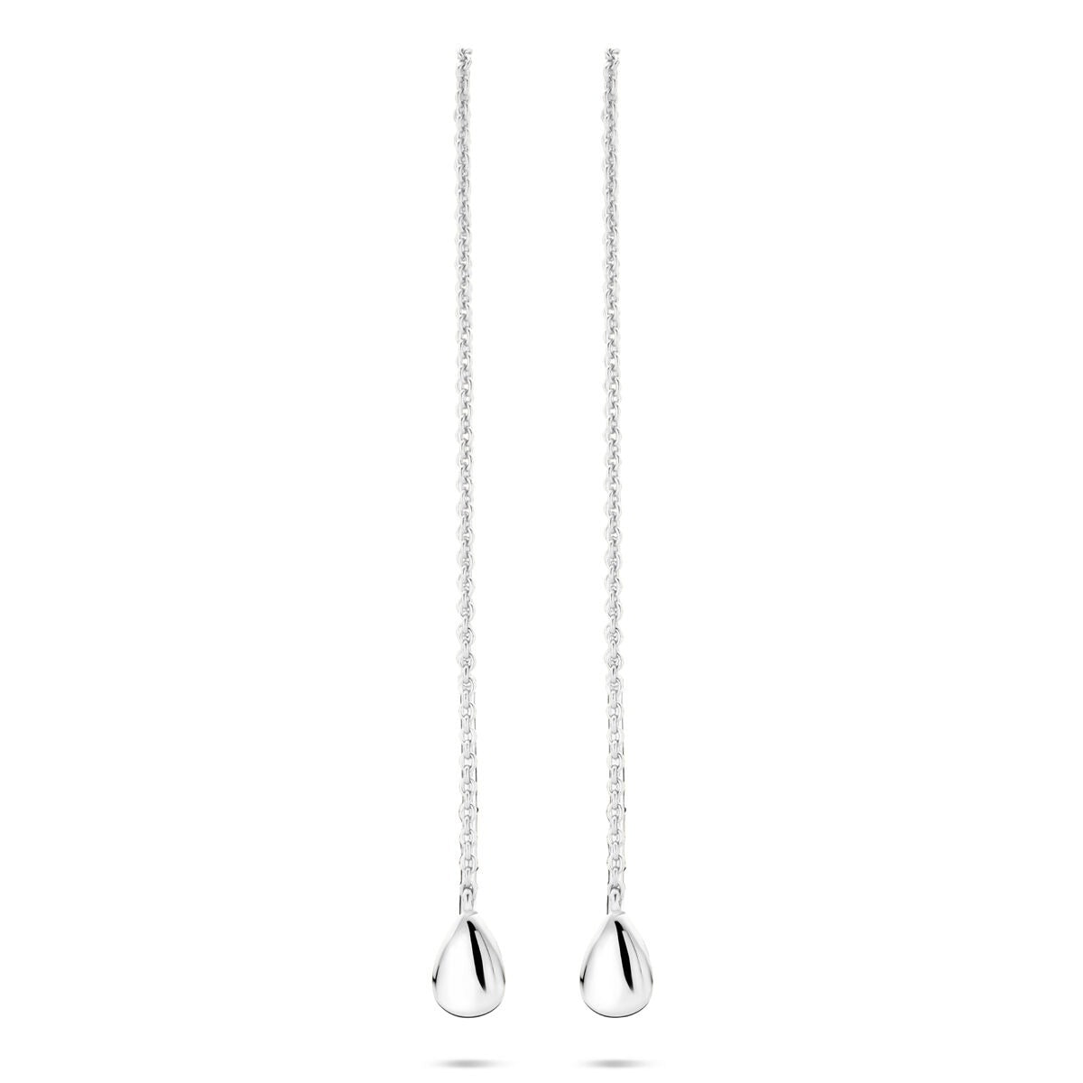 Orecchini pendenti a catena in argento rodiato 925, lunghi 115 mm, con goccia.