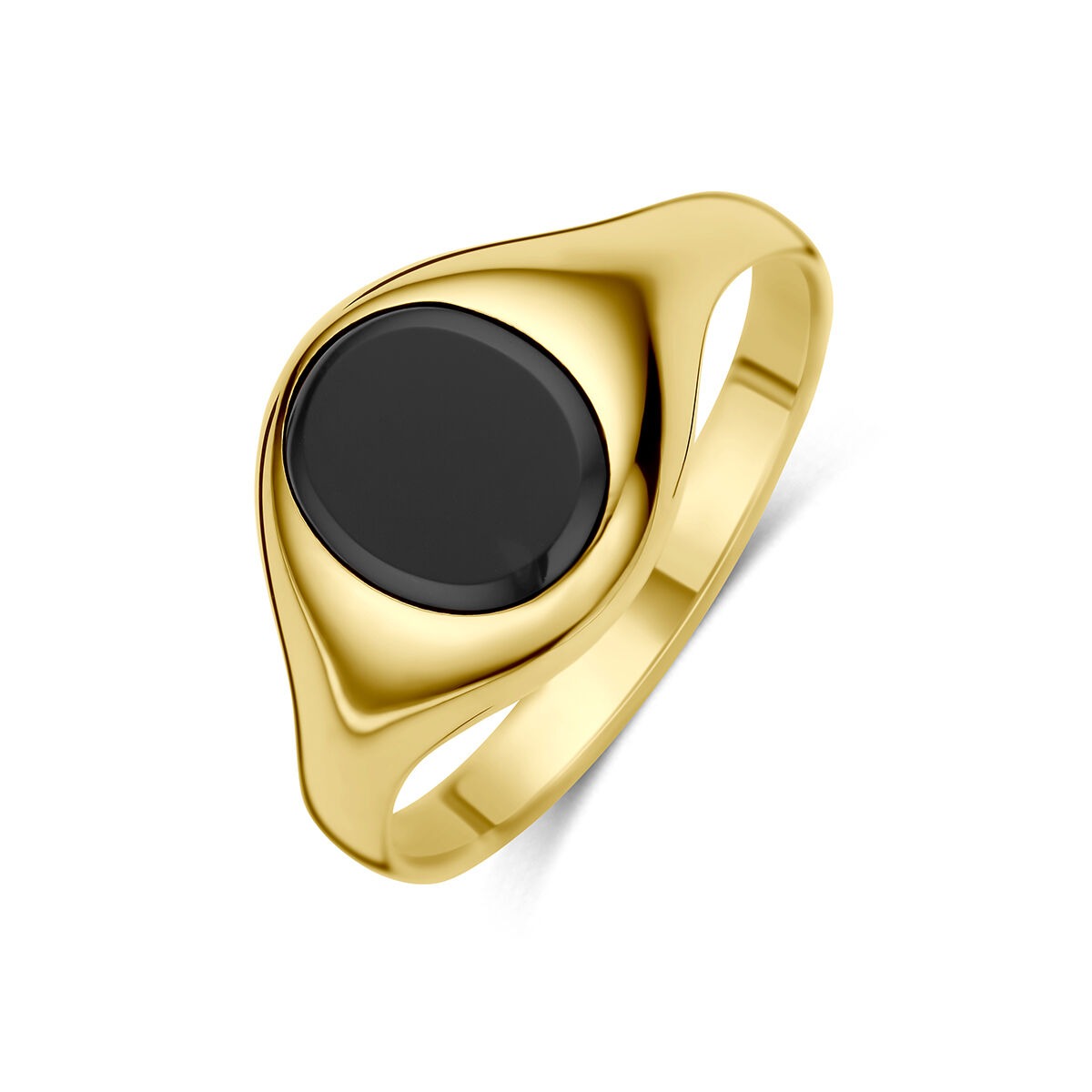 Anello in oro giallo 9k con onice nero, dalla forma ovale e finitura lucida.