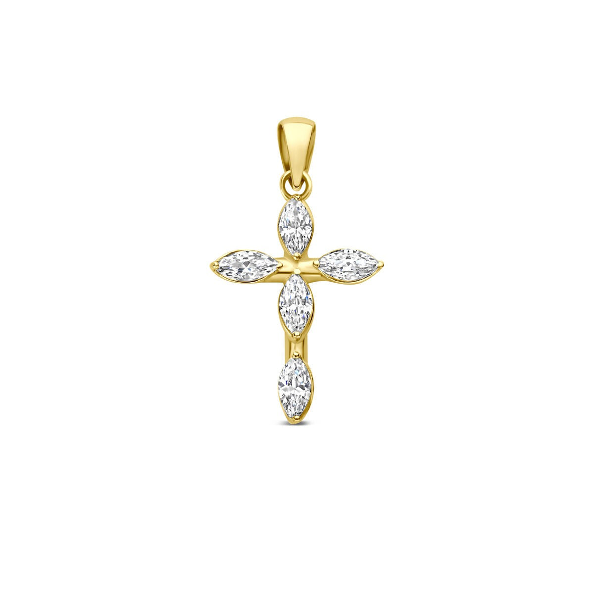 Ciondolo a croce in oro giallo 14k con zirconi.