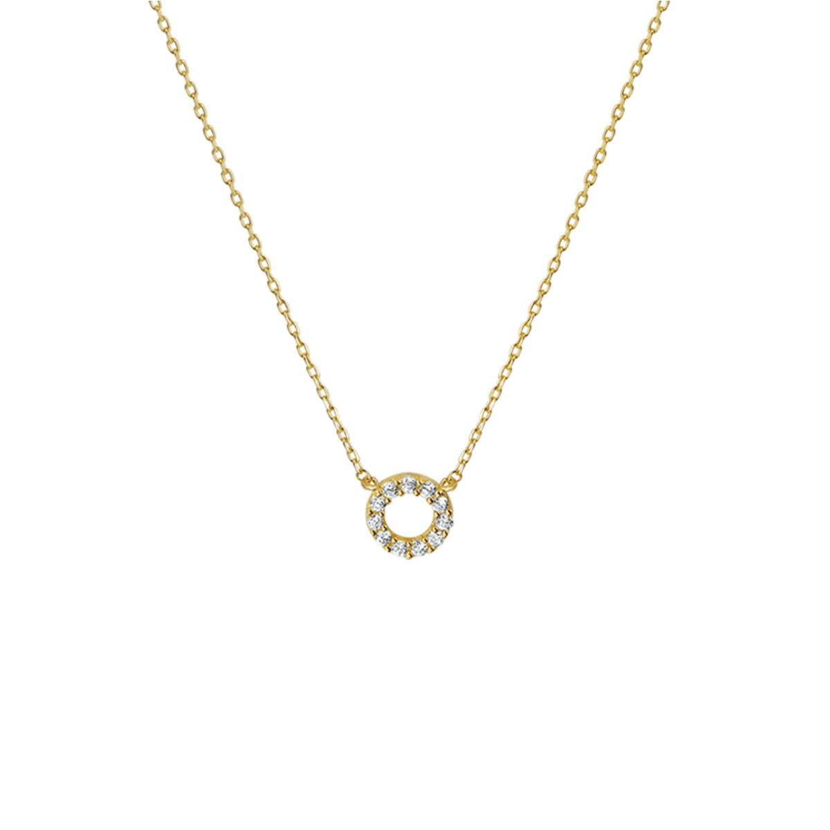Geelgouden collier van 9k met een ronde hanger bezet met zirkonia.