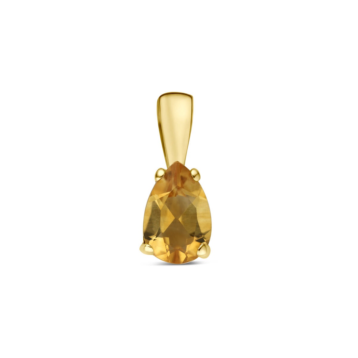 Ciondolo in oro giallo 14k con citrino a forma di pera.