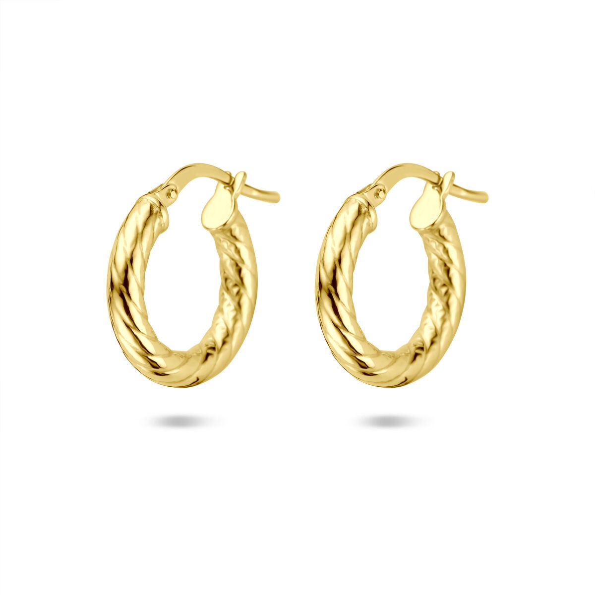 Orecchini alla creola in oro 14k con finitura intrecciata e larghezza di 3 mm.