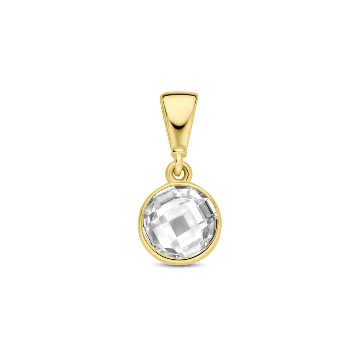 Ciondolo in oro giallo 9k con zircone rotondo.