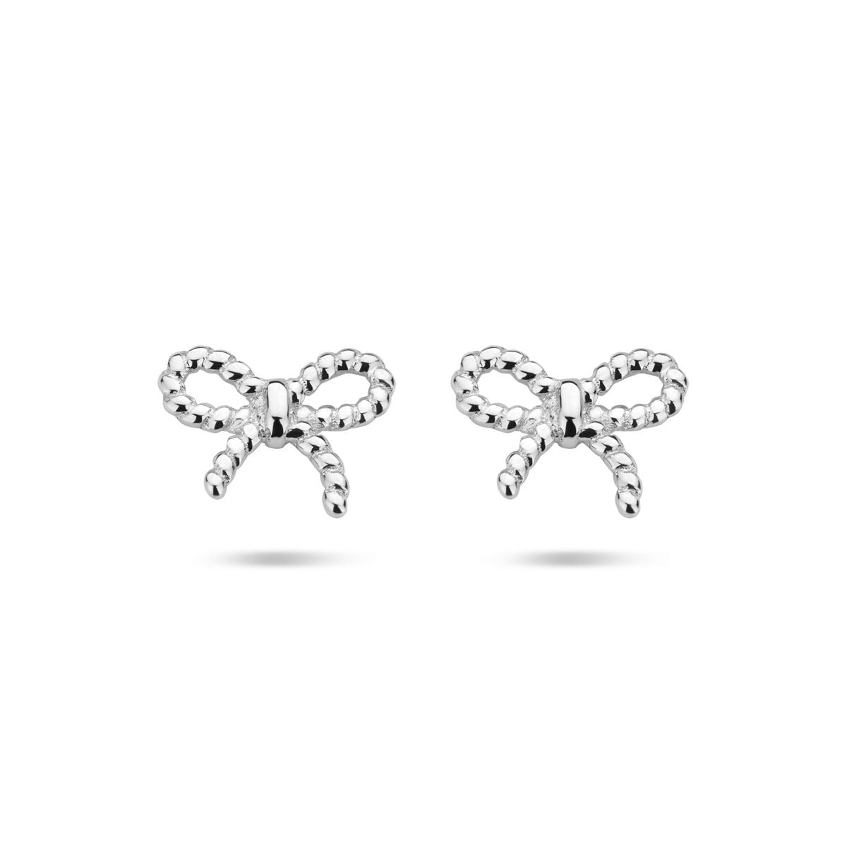 Orecchini a forma di fiocco in argento 925 rodiato, dimensioni 6,5 x 8 mm.