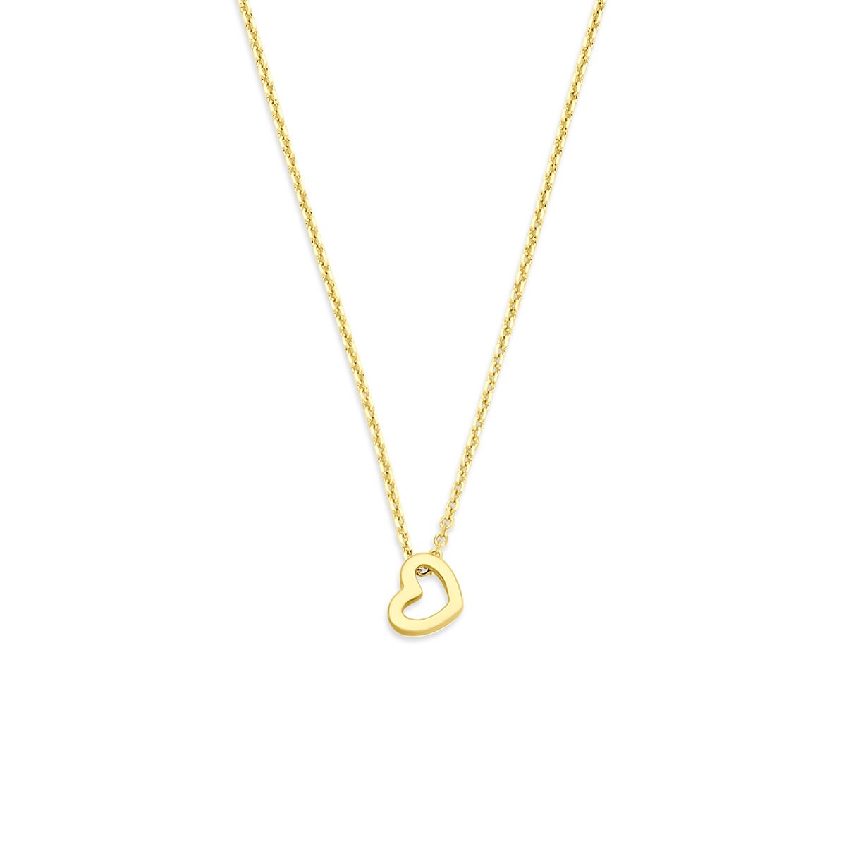 Geelgouden ketting met een open hartje als hanger.