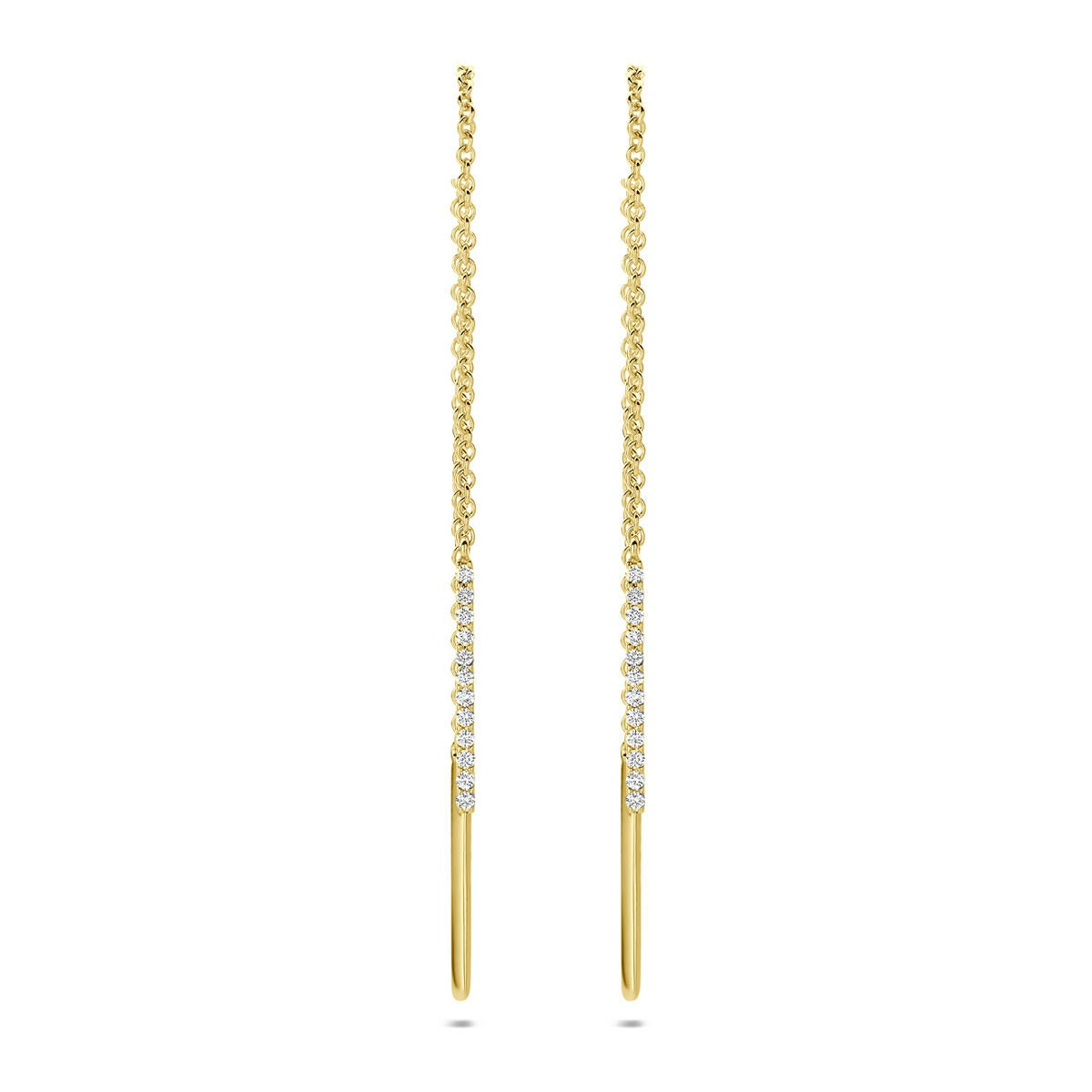Orecchini pendenti a catena in oro giallo 14k con diamanti.
