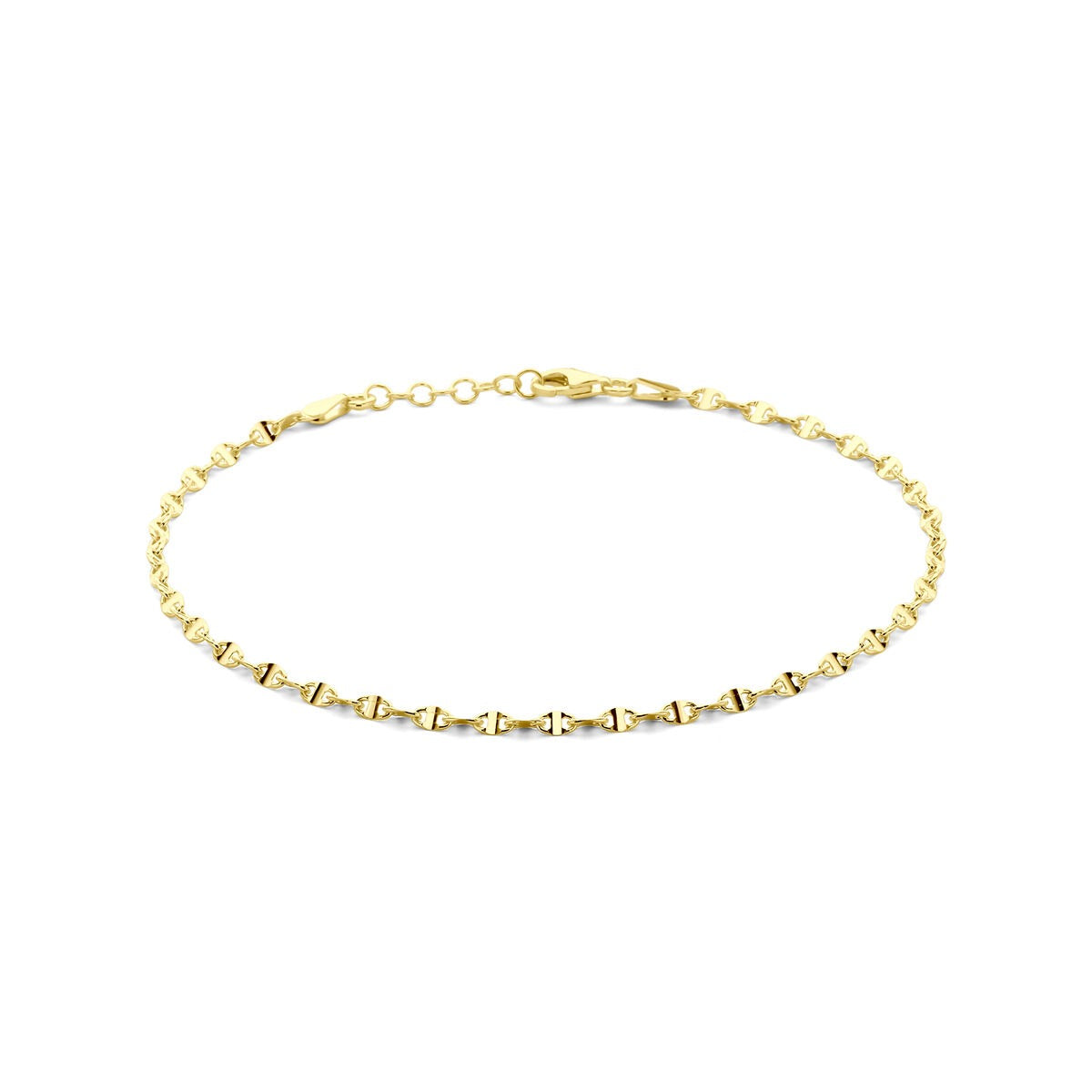 Bracciale da caviglia in argento 925 placcato oro giallo con maglie a forma di fagiolo.
