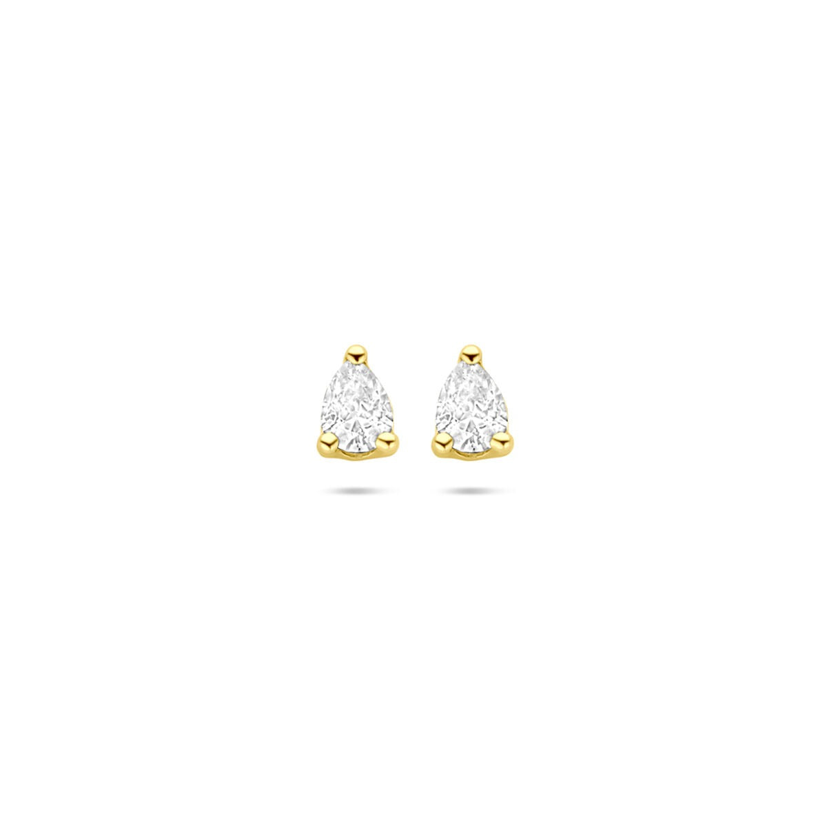 Orecchini in oro giallo 14k con zircone a forma di pera, misura 5 mm.
